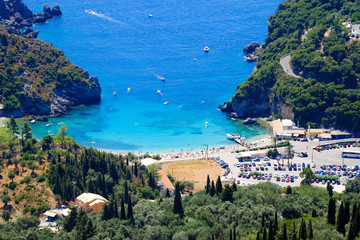 Paleokastritsa beach and bay view from above. Important tourist