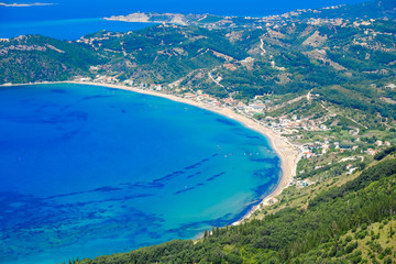 Obraz premium Corfu island panorama from above. Corfu beach coastline birds ey