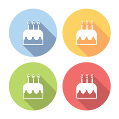 Birthday Cake With Candles Flat Icons Set