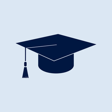 Graduation cap icon. Isolated on light-blue background. Vector illustration, eps 8.