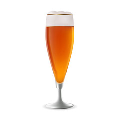 Vector illustration of a glass of beer. Realistic illustration of a beer glass. Vector beer in photorealism style. A glass of beer as a design element.