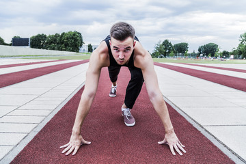Athlete preparing for training or competitions on running track
