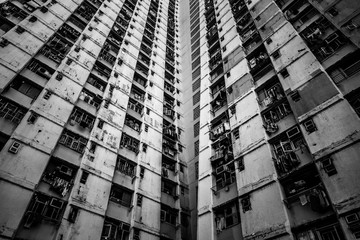 Hong kong apartment block with B&W Color