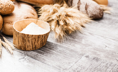 Flour for bread closeup