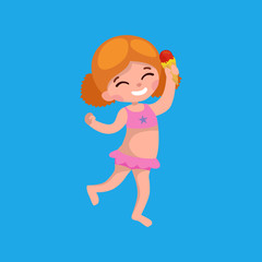 girl in swimsuit isolated, kids summer vacation