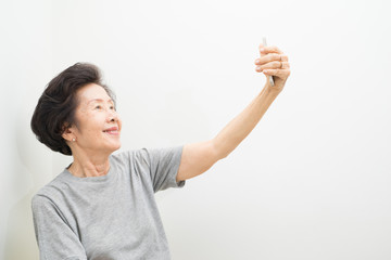 asian old women selfie -smailling