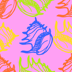 Doodles seashells background seamless pattern