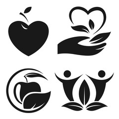 Green life logo set. Happy family icon, eco lover, natural products.