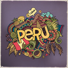 Peru hand lettering and doodles elements background.