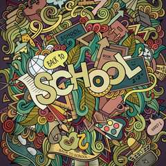 School cartoon hand lettering and doodles elements background.