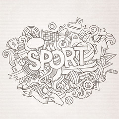 Sport hand lettering and doodles elements background.