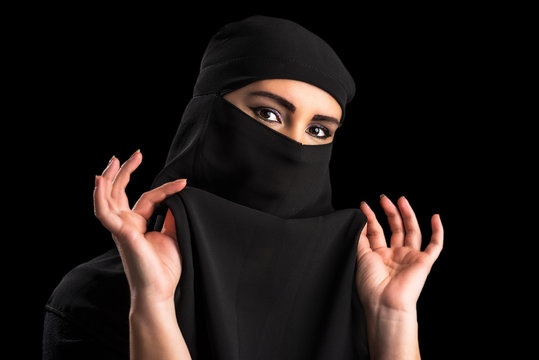 Muslim woman covering face