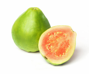 Halves pink guava isolated on white background