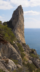 High rock resembles a horn.The Black sea coast.