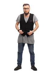 Male hipster with a back vest and glasses