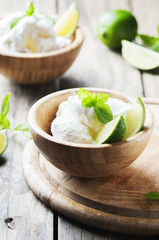 Ice cream with fresh berry and mint
