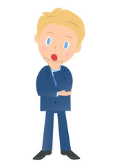 考えるビジネスマン、男性会社員のイラスト素材、三頭身
