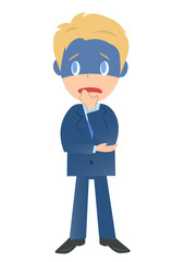 体調の悪いビジネスマン、男性会社員のイラスト素材、三頭身