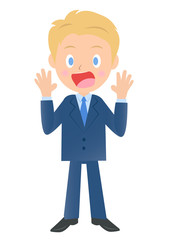 驚くビジネスマン、男性会社員のイラスト素材、三頭身