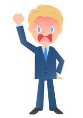 かなり怒るビジネスマン、男性会社員のイラスト素材、三頭身
