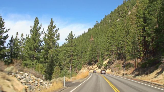 Driving through the wilderness near Lake Tahoe.
