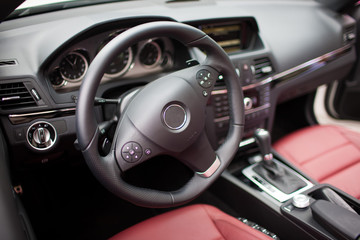 Interior view of car with red interior