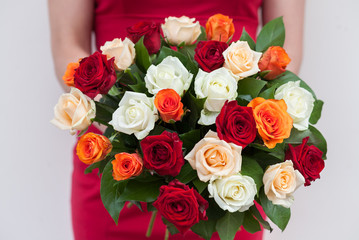 Bouquet of fresh multicolored roses