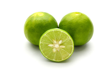 close up slice of fresh lime isolated on white background