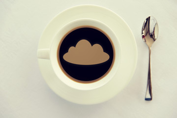 cup of coffee with cloud silhouette and spoon