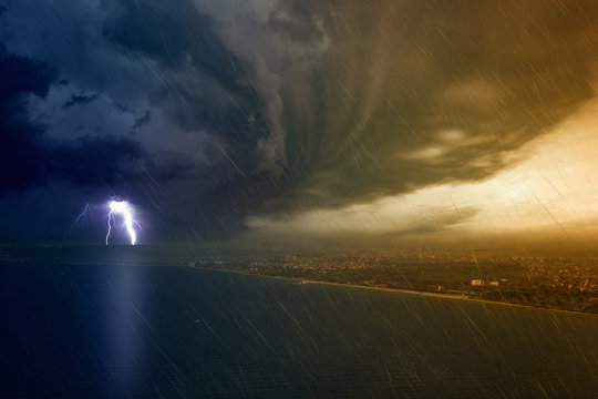 Powerful lightning struck seaside city
