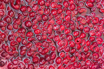 texture of pitted cherries cooked in sugar syrup