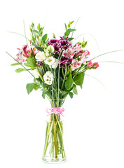 bouquet of alstroemeria, chrysanthemum and eustoma in a vase iso