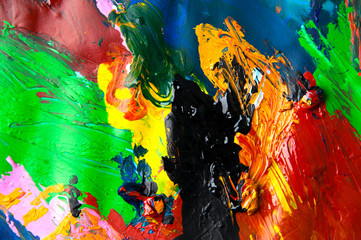 Oil paints multicolored closeup abstract background from above