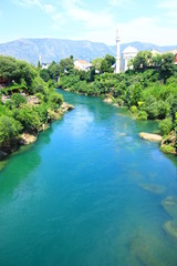Fototapeta premium Neretva river in Mostar, Bosnia and Herzegovina 