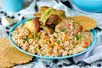 Traditional middle eastern or indian dish of rice (pilaf) cooked