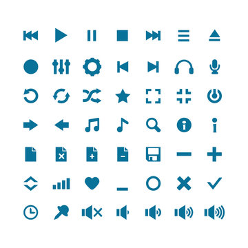 Audio icons vector set. Vector media player icons set. Isolated on dark gray background yellow round icons.
