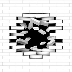 Broken white brick wall