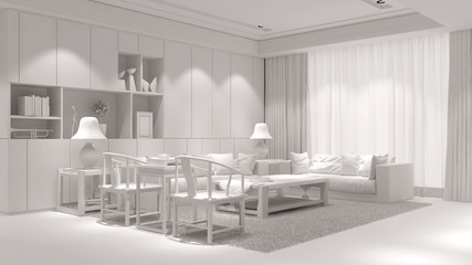 Wohnzimmer im Loft ganz in weiß