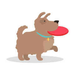Dog with frisbee Illustration in Flat Design.  
