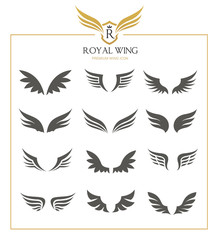 Fototapeta premium Wings. Vector Set of wing design elements. Vector illustration. Design for logo, tattoo and luxury brand identity