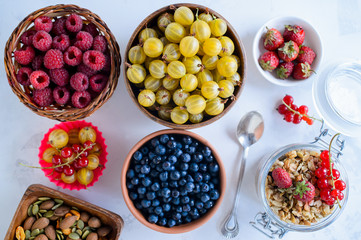 Various fresh summer berries. Top view