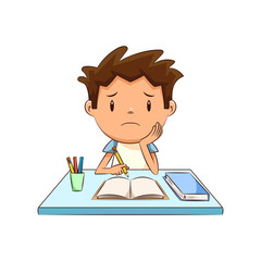 Sad child, homework