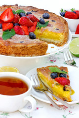 Delicious fruit tart dessert with strawberry