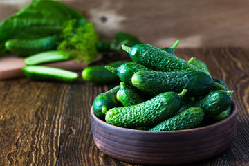 Fresh organic cucumber in ceramic bowl