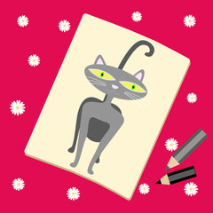 Cat on piece of paper