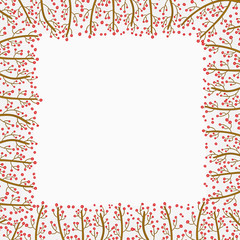 Decorative frame of hand-drawn and painted branches with berries. Vector graphics.