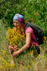 girl near a yellow bush
