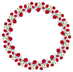 Round frame with red roses. Vector clip art.