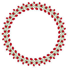 Round frame with red roses. Vector clip art.