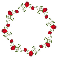 Round frame with red roses. Vector clip art.